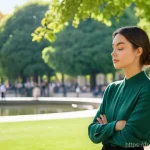 Home 19 예방의학 전문가의 추천 도구 - **A Serene Moment of Body Awareness in a Parisian Park.**
A graceful young woman in her late 20s...