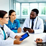 Home 16 예방의학 전문가의 글쓰기 스킬 - A professional healthcare communication scene featuring a diverse group of French-speaking medical p...