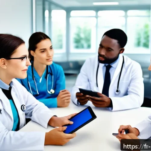 Home 28 예방의학 전문가의 글쓰기 스킬 - A professional healthcare communication scene featuring a diverse group of French-speaking medical p...